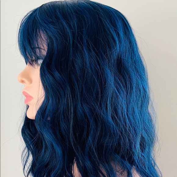 14” Indigo Blue “Put On & Go” Synthetic Wig w Bangs for Events/Cosplay/Selfies💙 - Picture 3 of 4